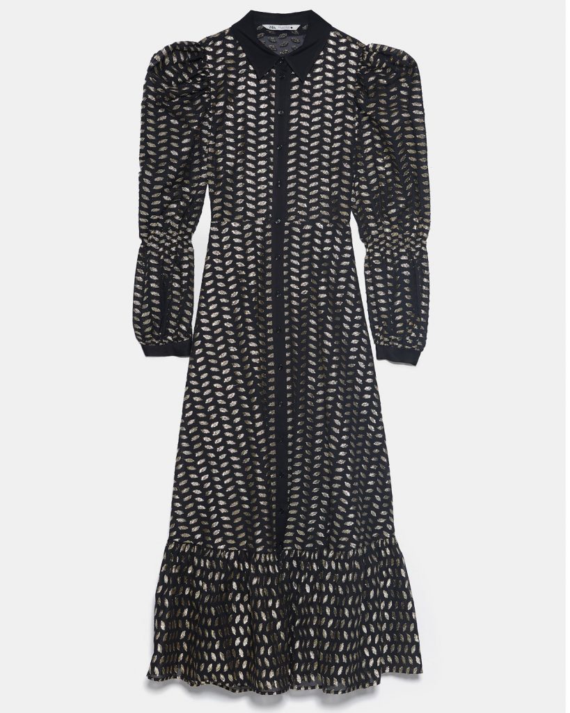 Robe chemise en polyester et fibres métallisées, Zara