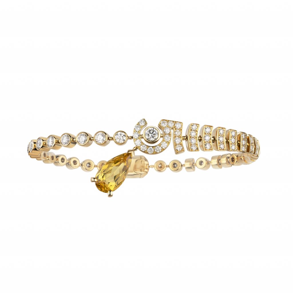 Bracelet N°5 DROP en or jaune, diamants et béryl jaune. 